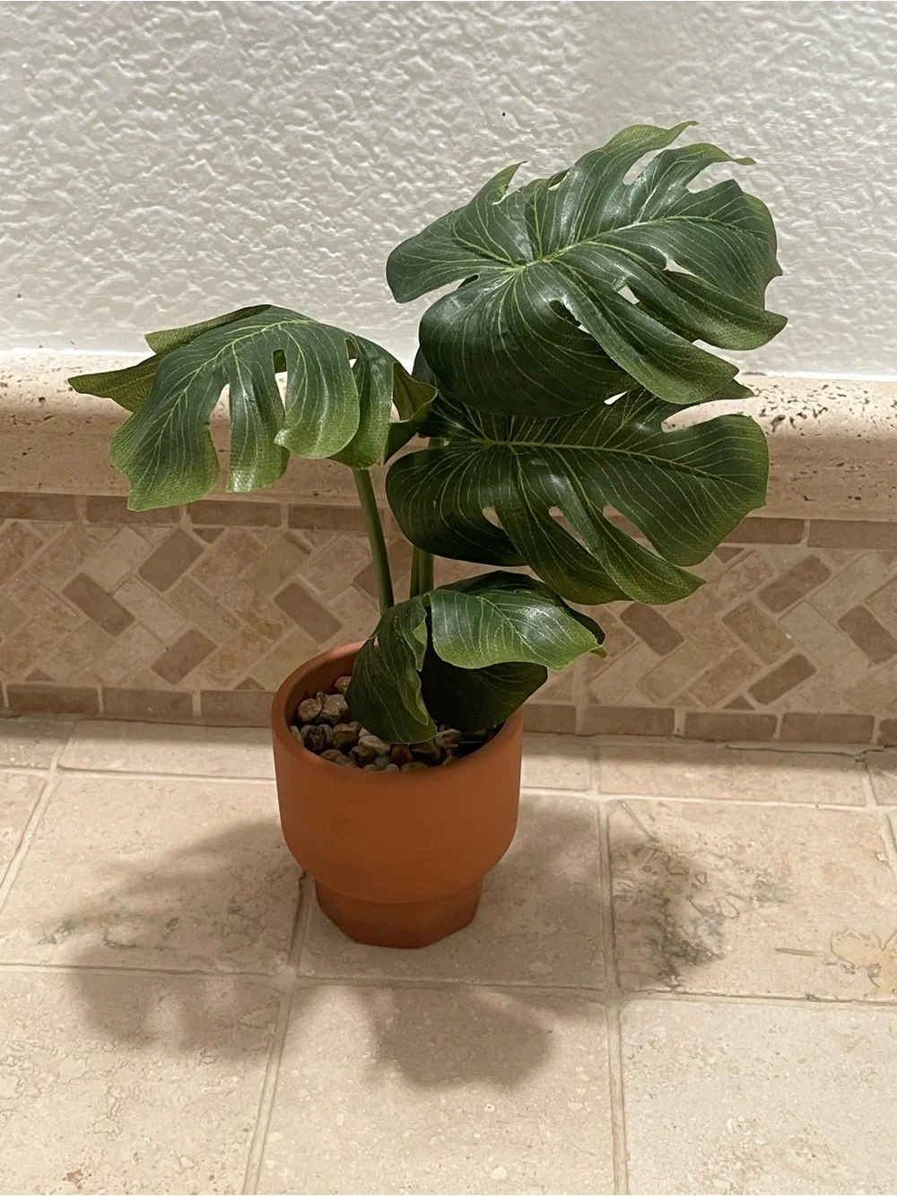 Tropical Monstera Faux Plant in Terracotta Pot - Green